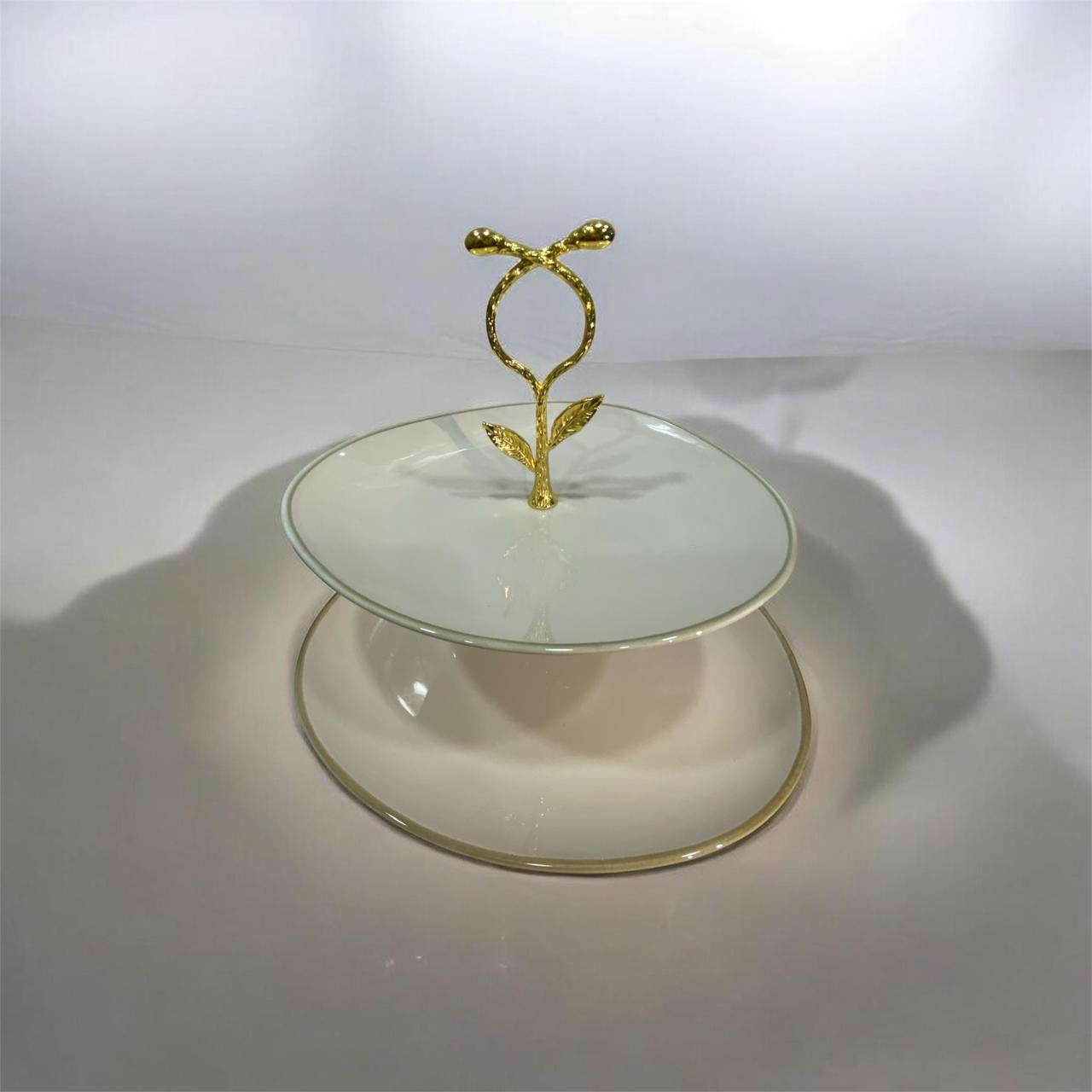 সেরামিক দুই স্তরের ফল ও কেক রাখার স্ট্যান্ড A2