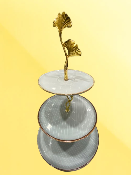 সেরামিক তিন স্তরের ফল ও কেক রাখার স্ট্যান্ড  STF