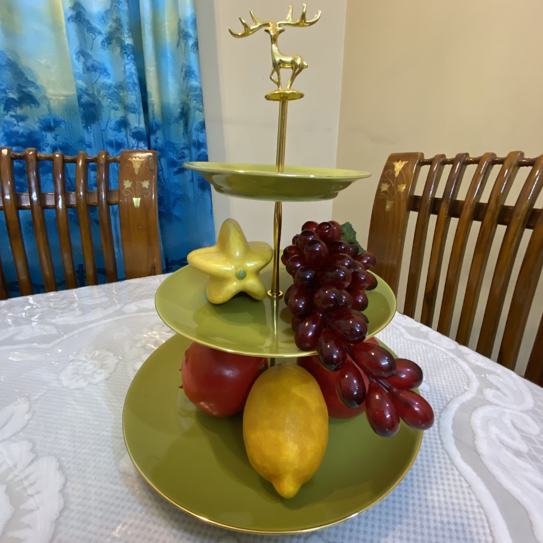 সেরামিক তিন স্তরের ফল ও কেক রাখার স্ট্যান্ড European-styleB2