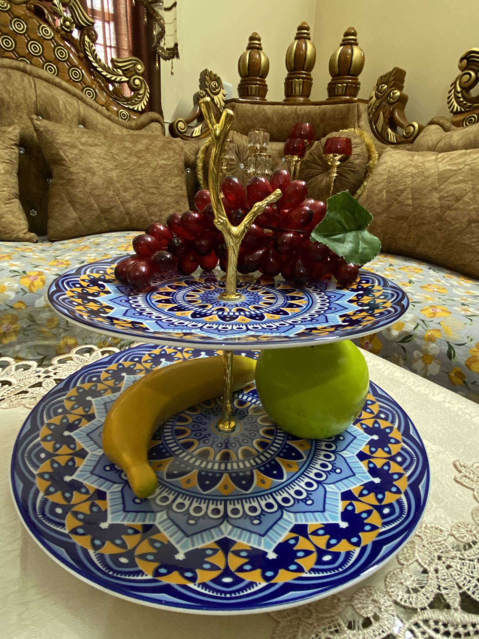 সেরামিক দুই স্তরের ফল ও কেক রাখার স্ট্যান্ড -TRE=A1