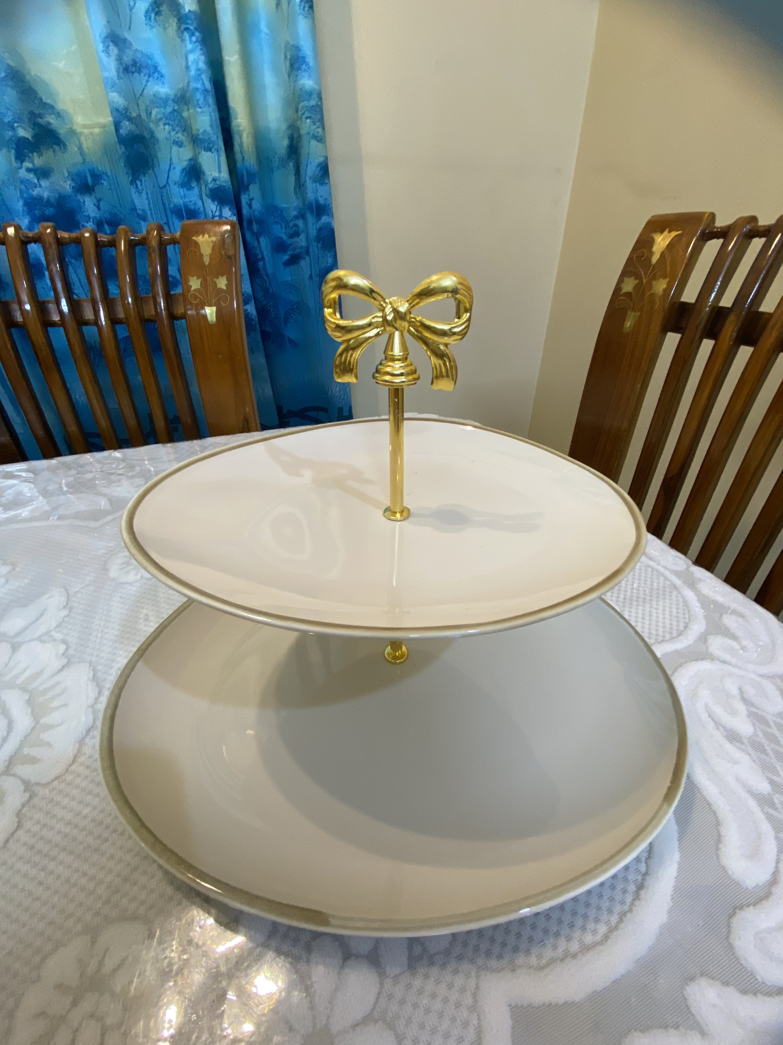 সেরামিক দুই স্তরের ফল ও কেক রাখার স্ট্যান্ড GRK