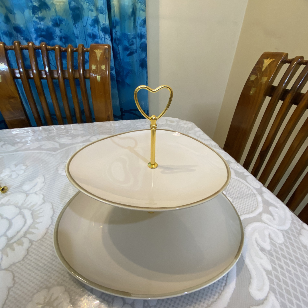 সেরামিক দুই স্তরের ফল ও কেক রাখার স্ট্যান্ড BLQ